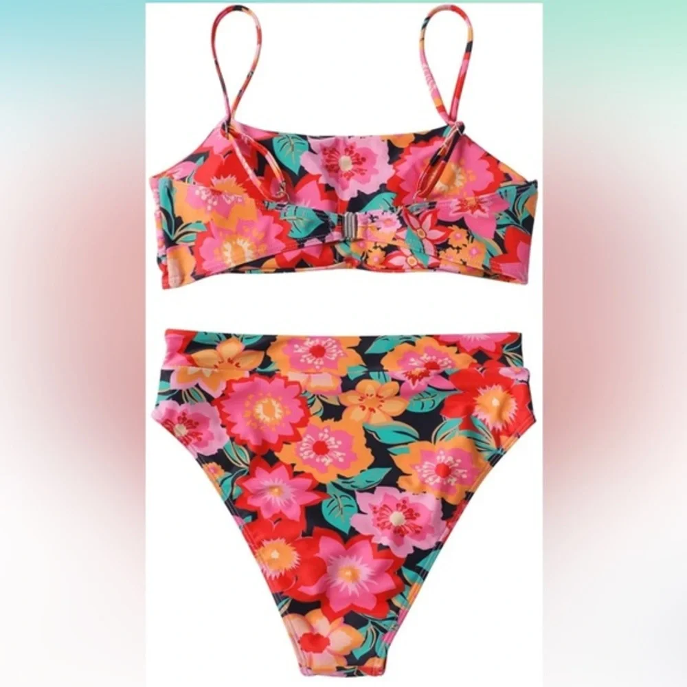 Women High Wasited Bikini Shoulder Strap 2‎ Piece High Cut String Swimsuits S